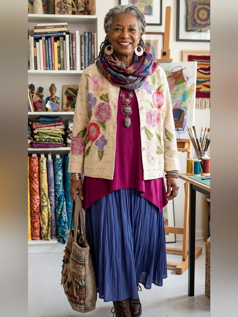 Alex Kim Petite Medium Jacket PM Yellow Floral Embroidered Gem Buttons Layer